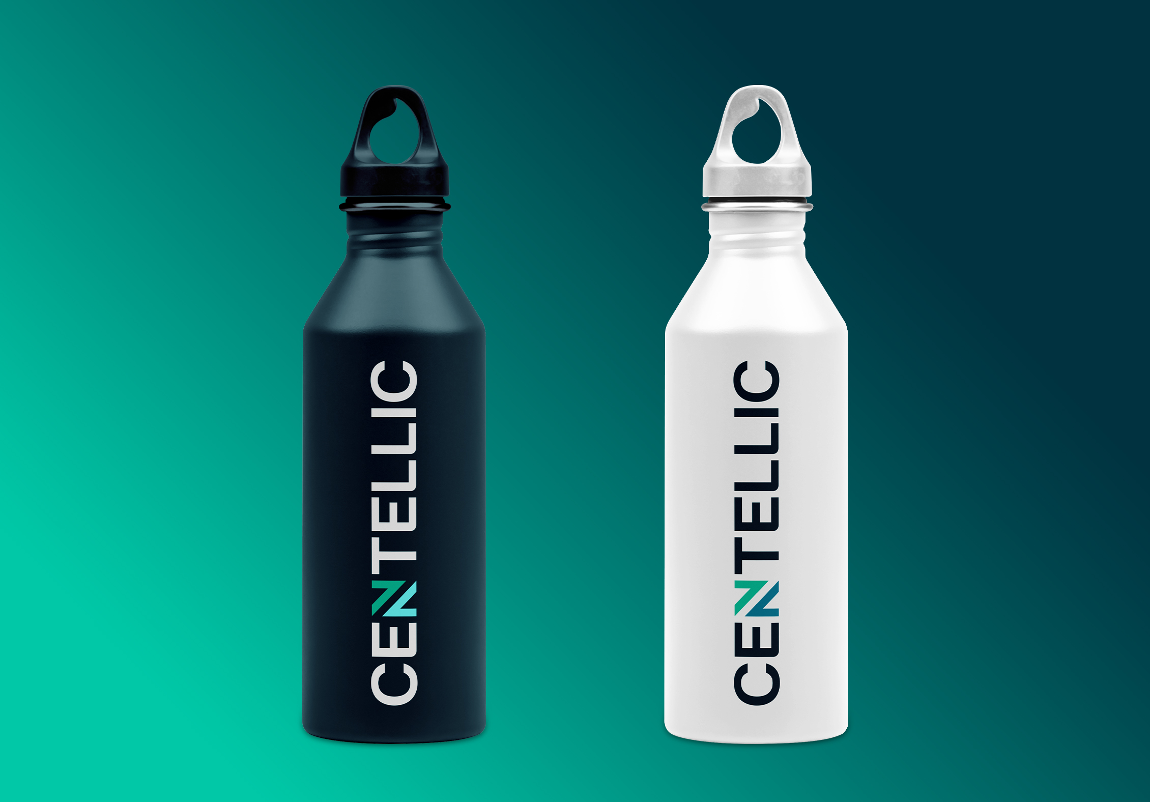 Centellic logos on water bottles