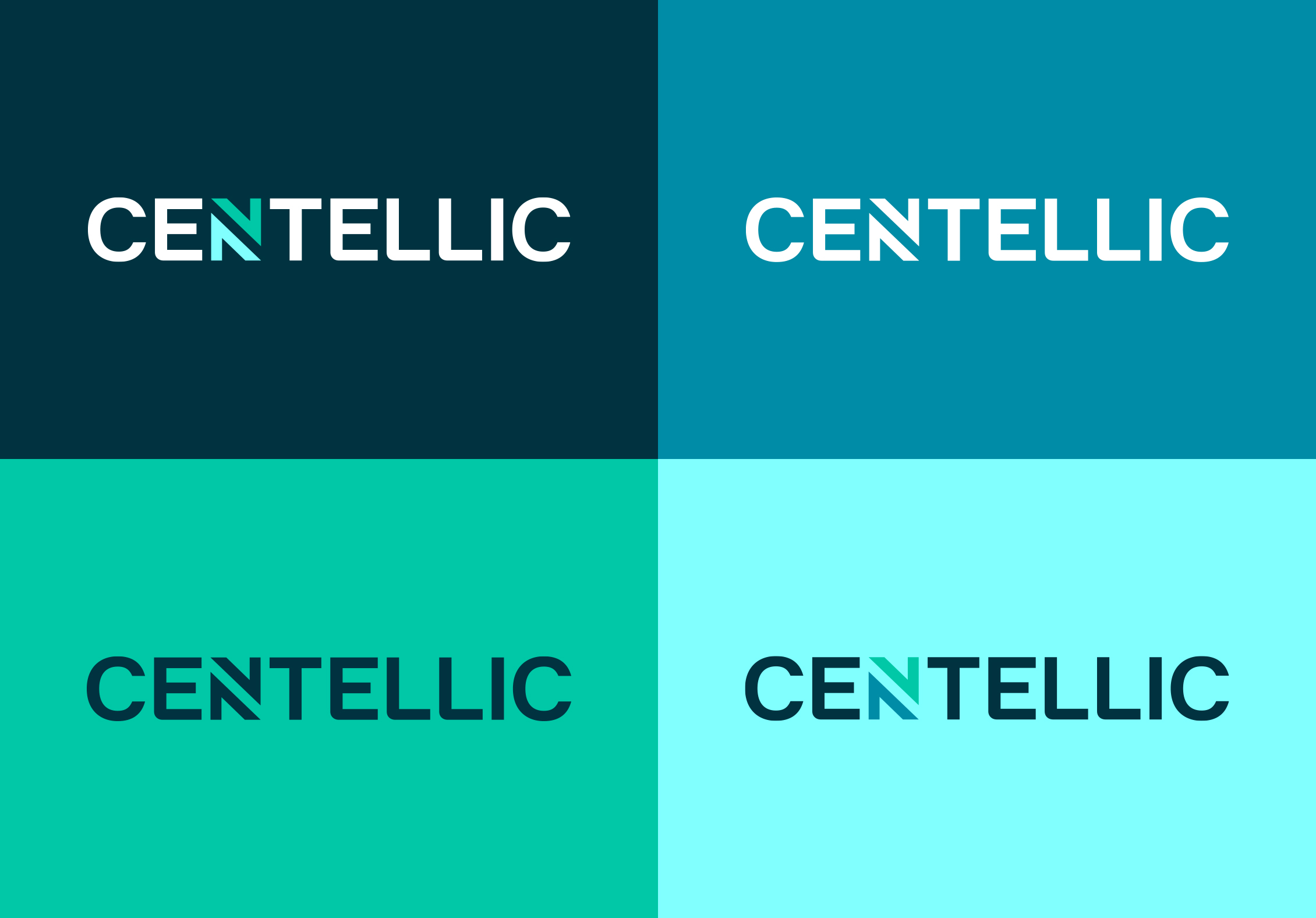 Centellic logos on different coloured backgrounds